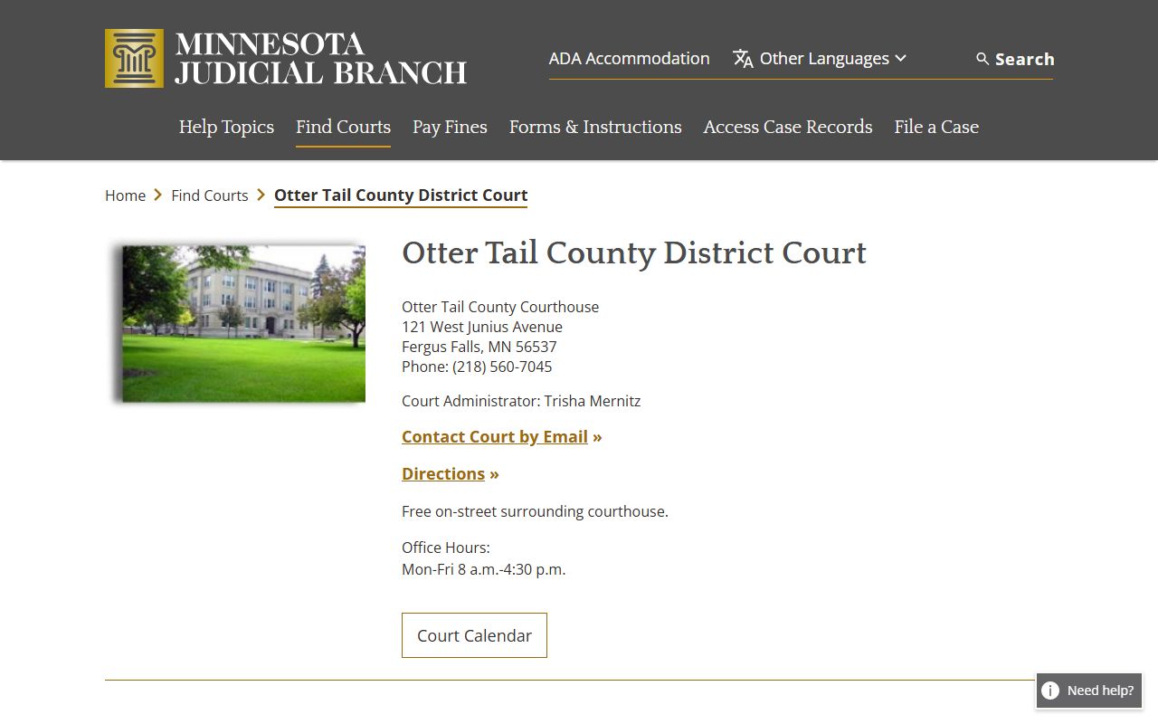 Otter Tail County court dockets District Court calendar source