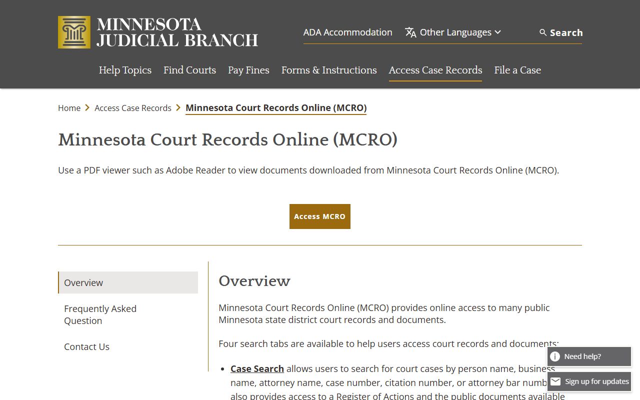 Otter Tail County court records Judicial Branch MCRO overview