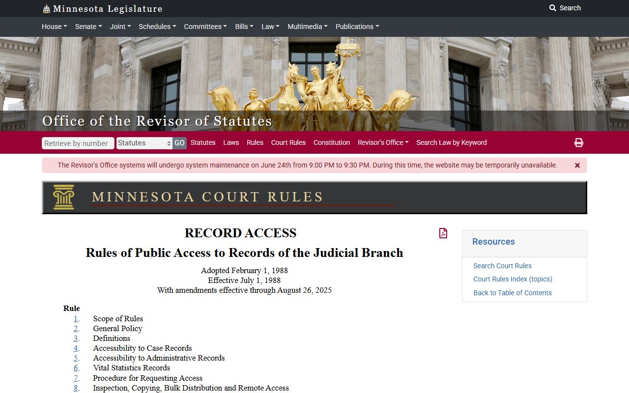 Otter Tail County court records Minnesota public access rules