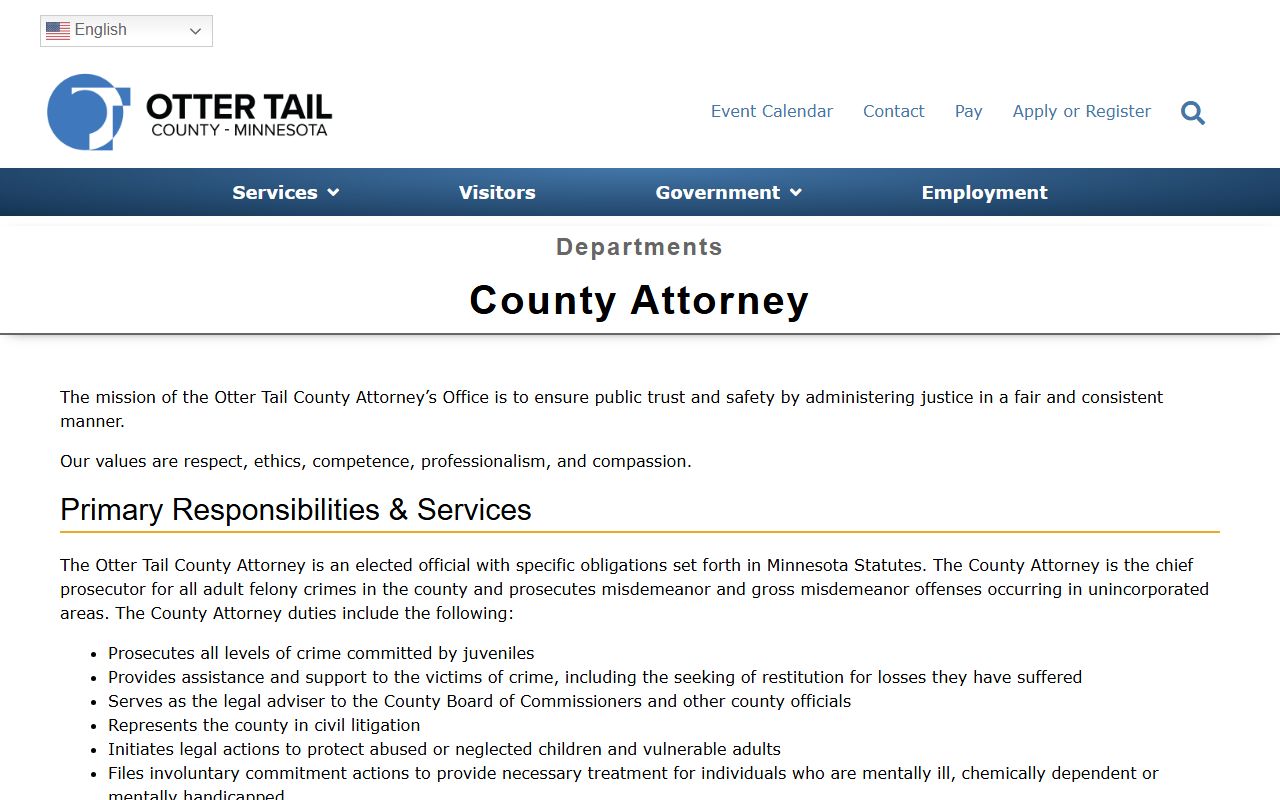 Otter Tail County criminal court records County Attorney prosecution source