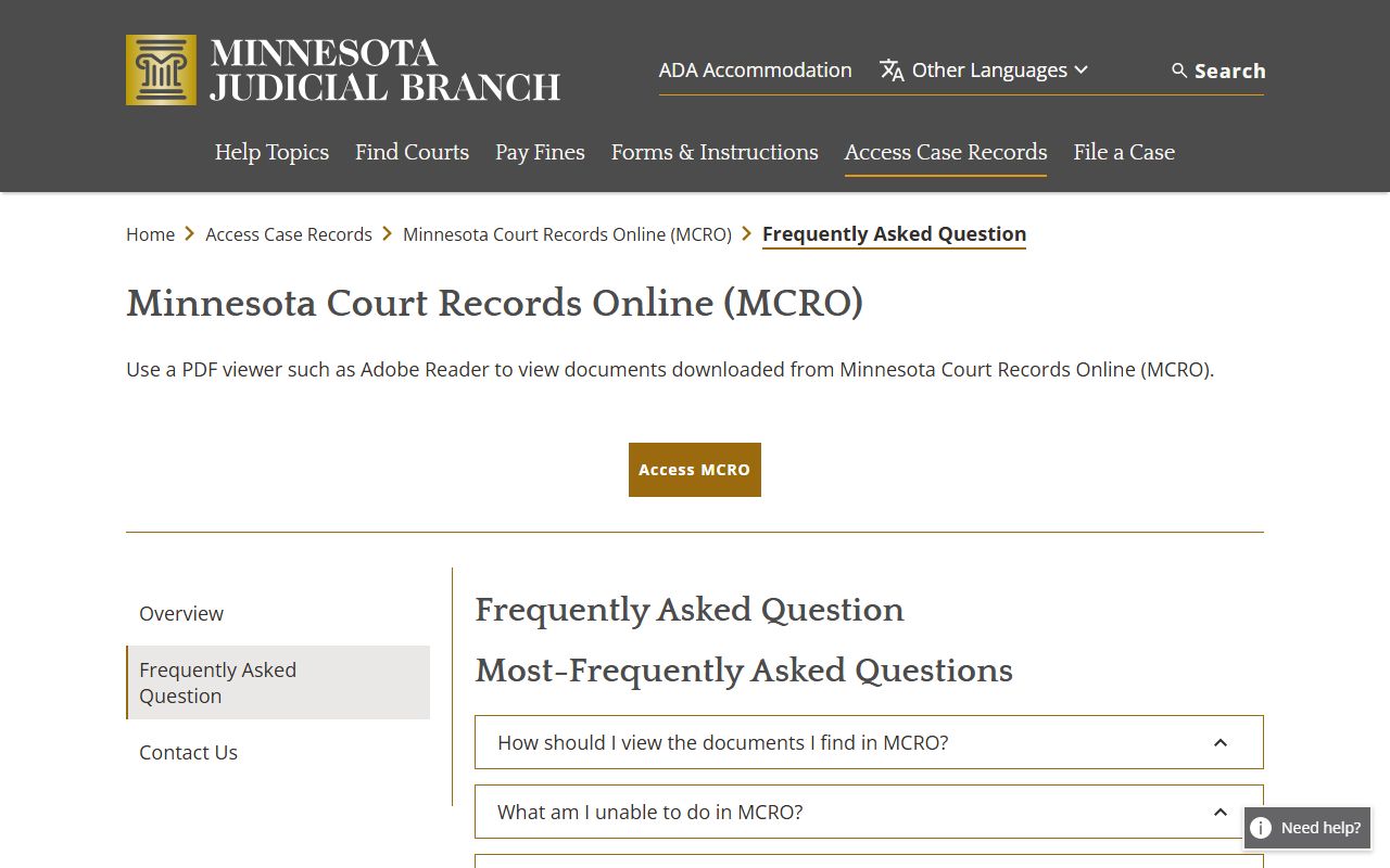 Otter Tail County criminal court records MCRO FAQ access limits