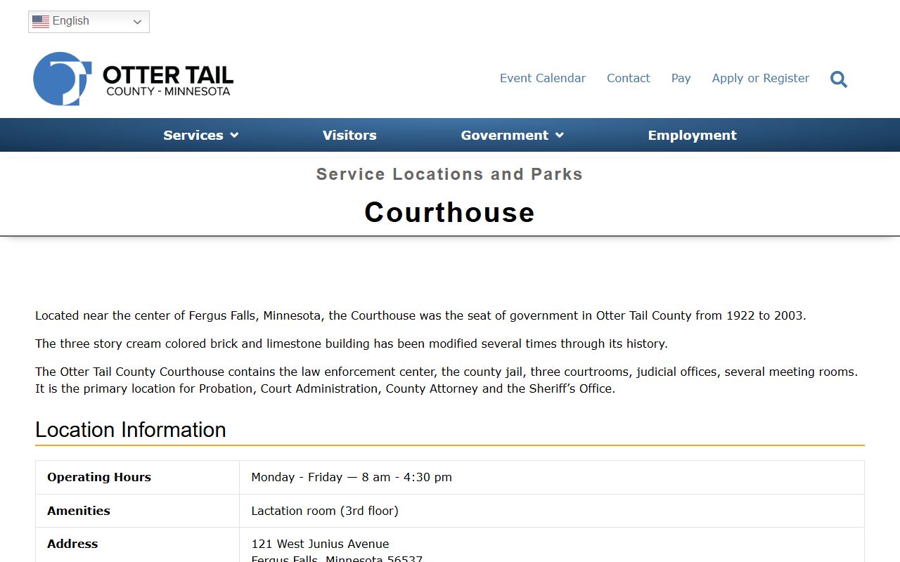 Otter Tail County Court records courthouse location page