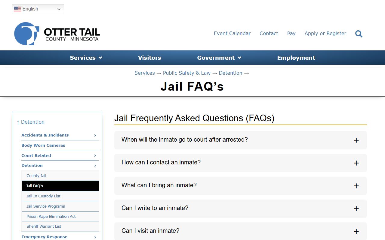 Otter Tail County inmate records jail FAQ first appearance