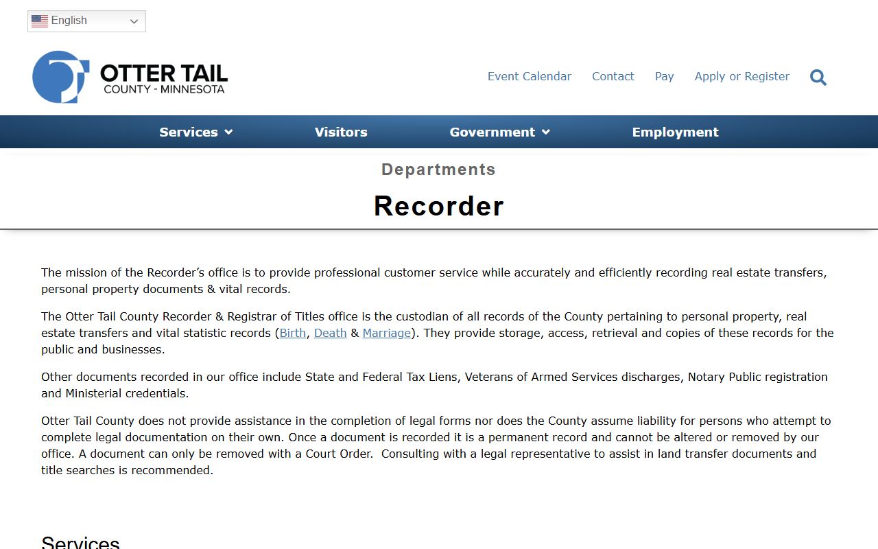 Otter Tail County marriage records Recorder office page