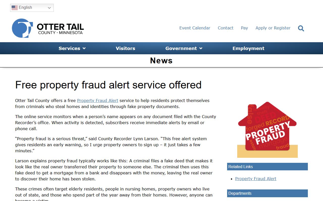 Otter Tail County marriage records Recorder property fraud alert