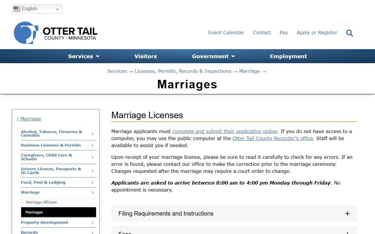 Otter Tail County marriage records license and certificate page