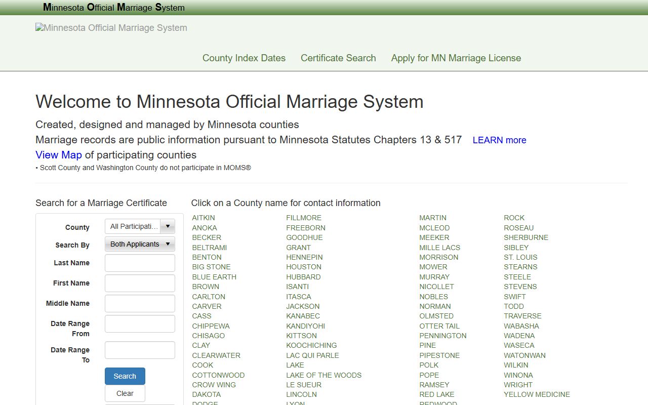 Otter Tail County marriage records MOMS statewide index