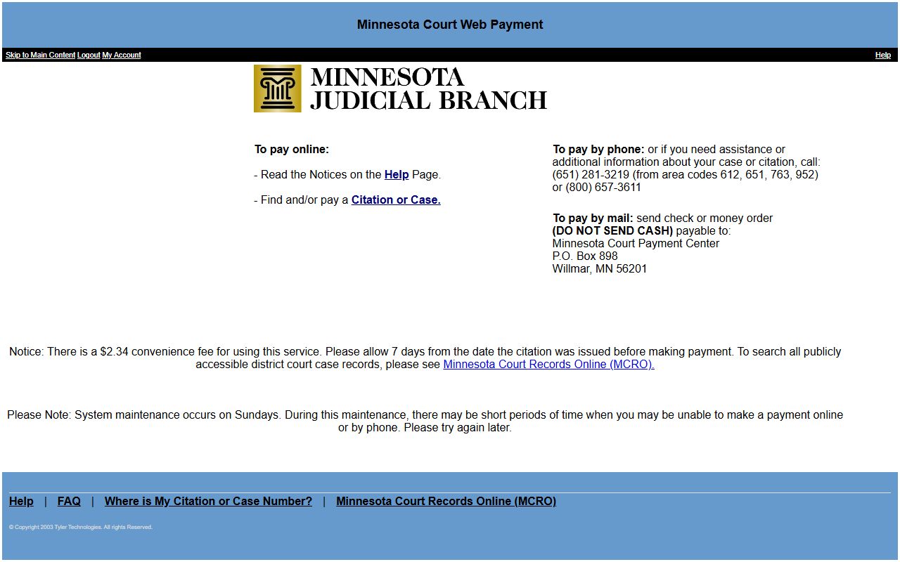 Otter Tail County traffic court records Minnesota Court Web Payment